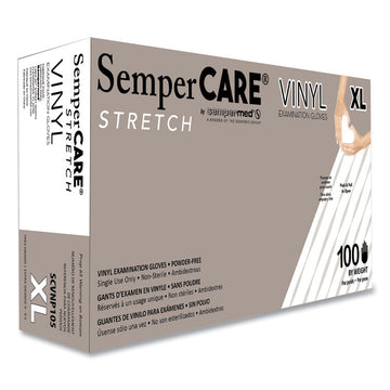 Stretch Vinyl Examination Gloves, Powder-Free, X-Large, 5 mil Thick, 9.45" Long, Cream, 100/Box