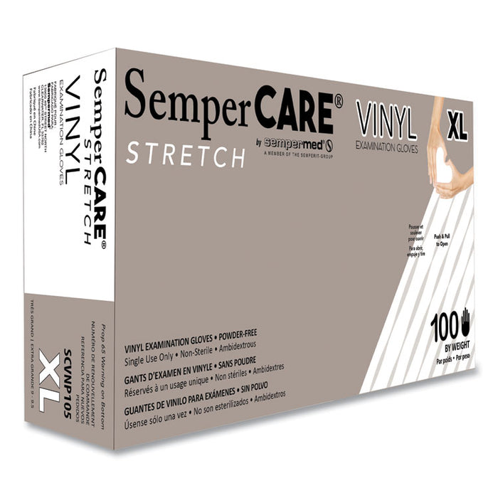 Stretch Vinyl Examination Gloves, Powder-Free, X-Large, 5 mil Thick, 9.45" Long, Cream, 100/Box