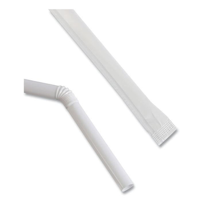 Flexible Wrapped Straws, 7.75", Plastic, White, 500/Pack, 20 Packs/Carton