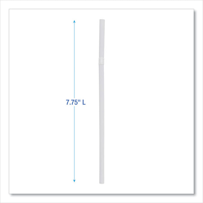 Flexible Wrapped Straws, 7.75", Plastic, White, 500/Pack, 20 Packs/Carton
