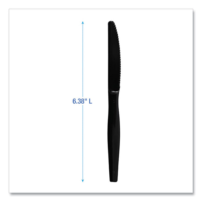 Heavyweight Polystyrene Cutlery, Knife, Plastic, Black, 1,000/Carton