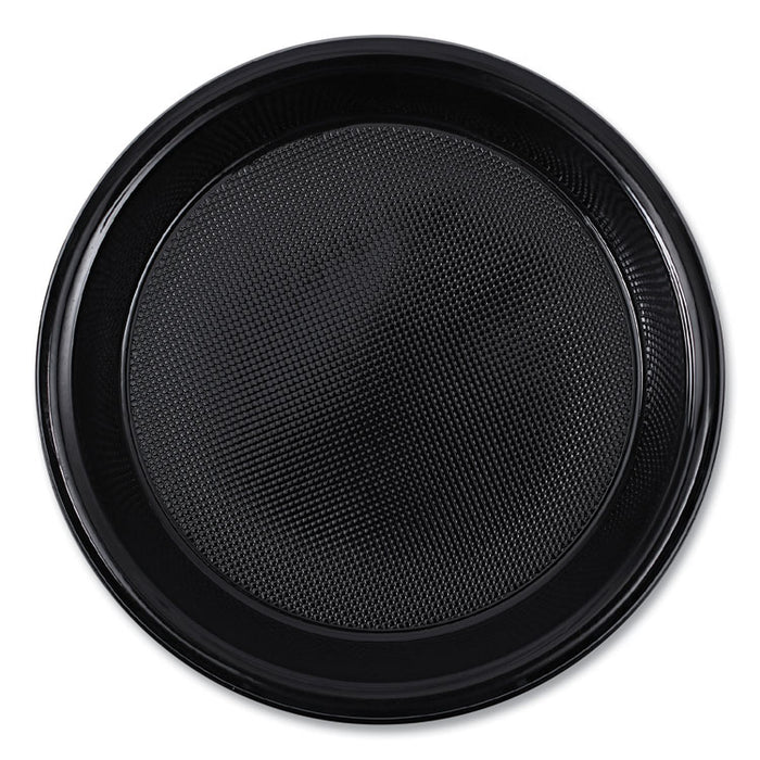 Hi-Impact Plastic Dinnerware, Plate, 10" dia, Black, 125/Sleeve, 4 Sleeves/Carton