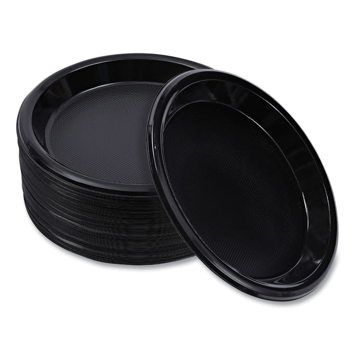 Hi-Impact Plastic Dinnerware, Plate, 10" dia, Black, 125/Sleeve, 4 Sleeves/Carton