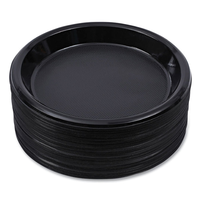 Hi-Impact Plastic Dinnerware, Plate, 10" dia, Black, 125/Sleeve, 4 Sleeves/Carton