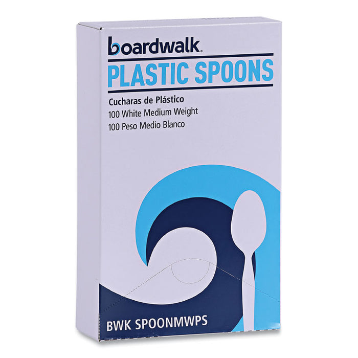 Mediumweight Polystyrene Cutlery, Spoon, Plastic, White, 100/Box, 10 Boxes/Carton