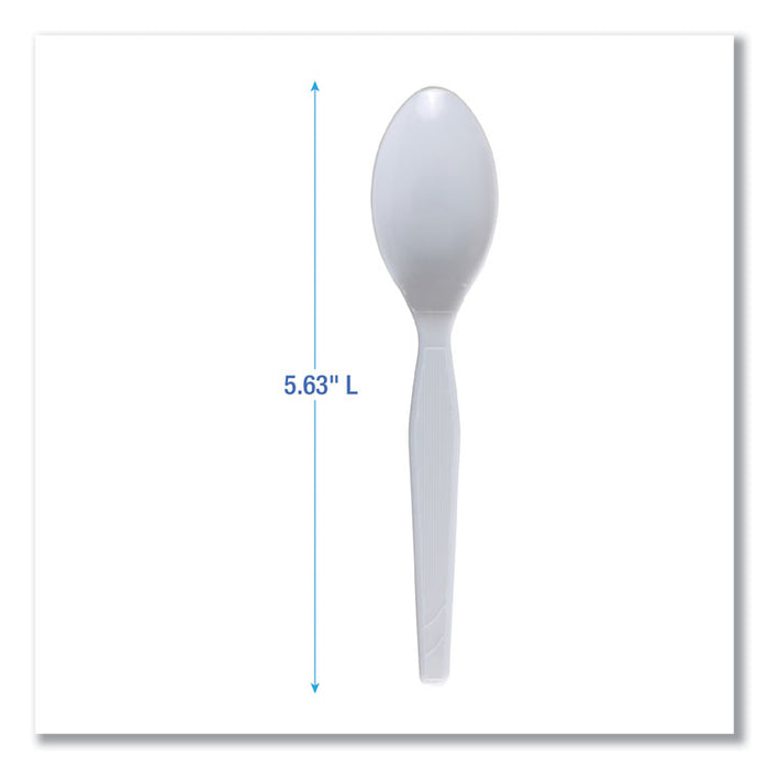 Mediumweight Polystyrene Cutlery, Spoon, Plastic, White, 100/Box, 10 Boxes/Carton