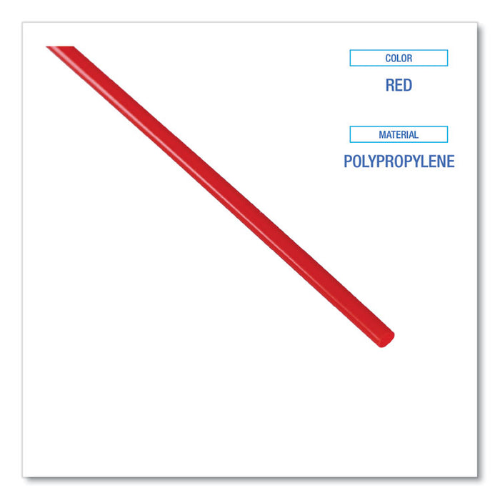 Single-Tube Stir-Straws,5.25", Polypropylene, Red, 1,000/Pack, 10 Packs/Carton