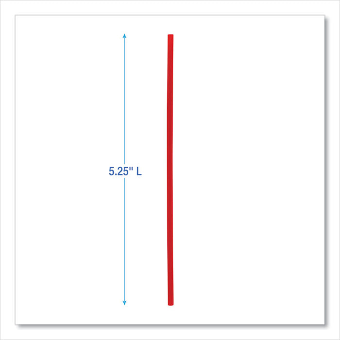Single-Tube Stir-Straws,5.25", Polypropylene, Red, 1,000/Pack, 10 Packs/Carton
