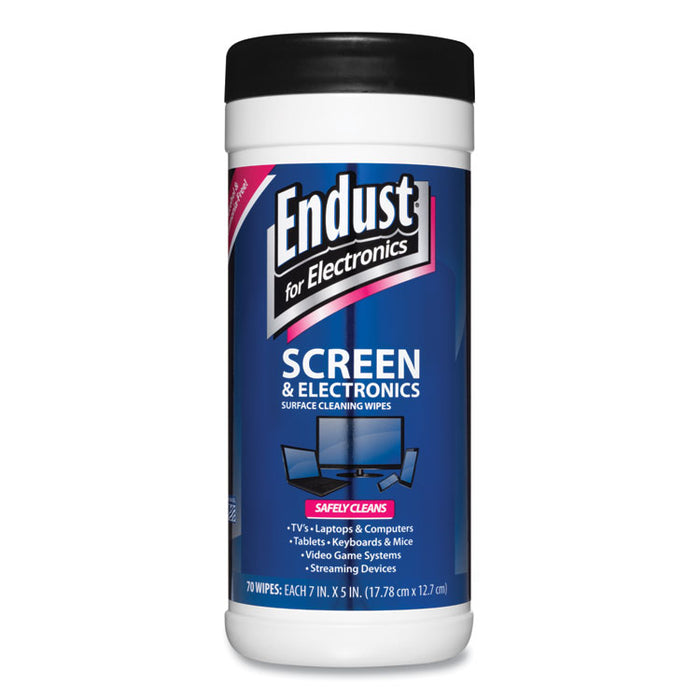Antistatic Screen Cleaning Wipes, Premoistened, 5 x 7, Clean Scent, White, 70/Canister