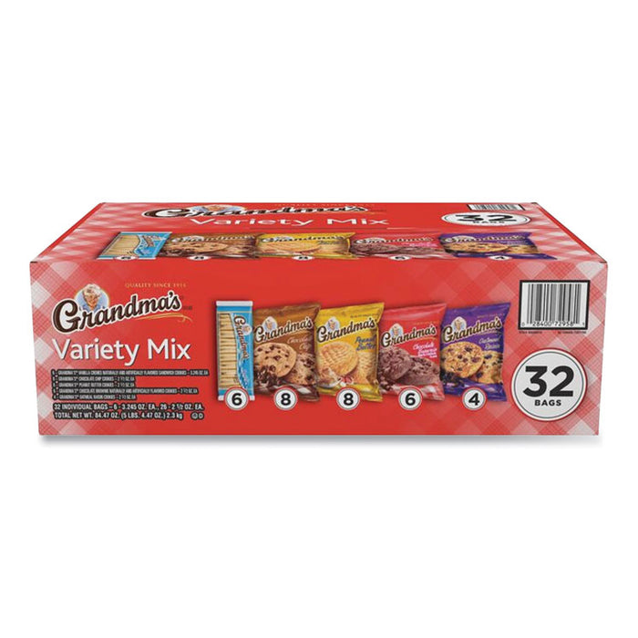 Cookies Variety Tray, Assorted Flavors, (6) 3.25 oz, (26) 2.5 oz, 32 Bags/Carton