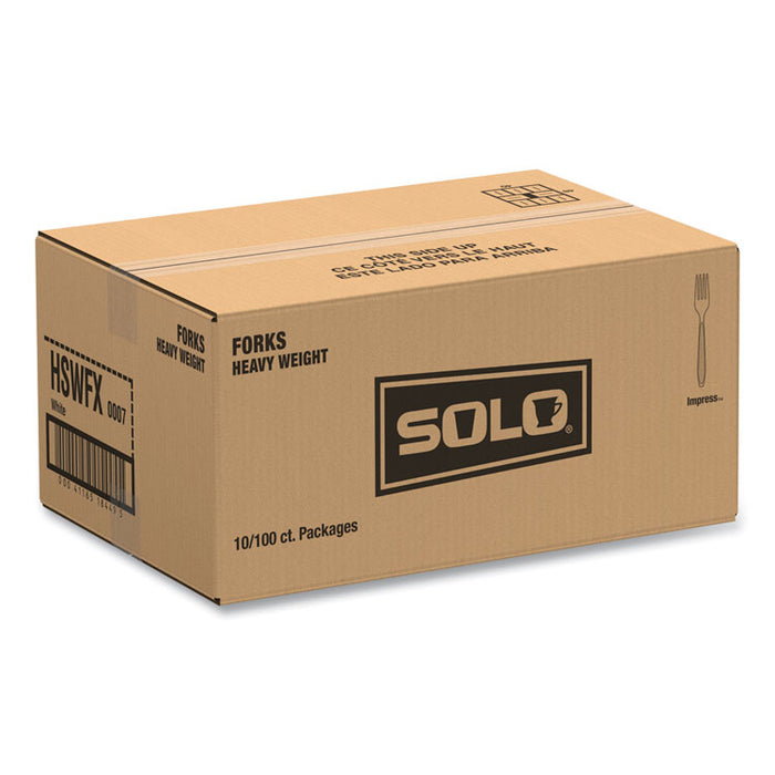 Impress Heavyweight Full-Length Polystyrene Cutlery, Fork, Plastic, White, 100/Box, 10 Boxes/Carton