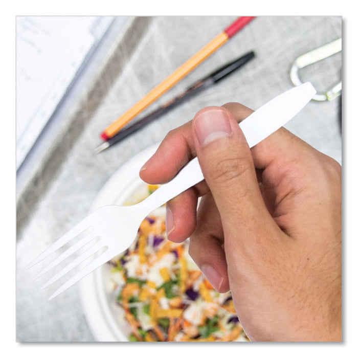 Impress Heavyweight Full-Length Polystyrene Cutlery, Fork, Plastic, White, 100/Box