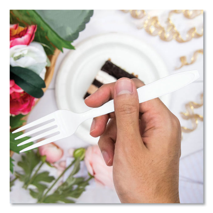 Impress Heavyweight Full-Length Polystyrene Cutlery, Fork, Plastic, White, 100/Box