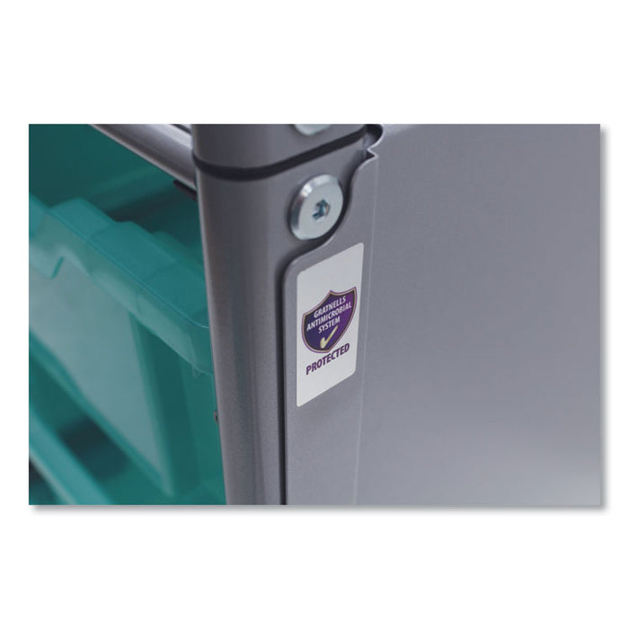 Callero Plus Shield Treble Trolley Set 03, Antimicrobial, Metal, 24 F1 Shallow Bins, 40.6" x 17.3" x 41.5", Silver/Trans Kiwi
