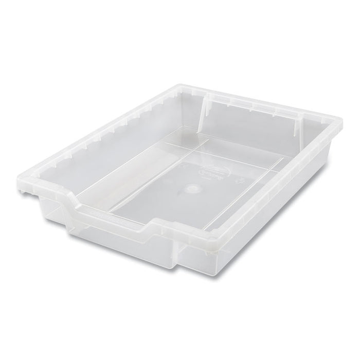 Callero Plus Double Column Trolley Set 5, Metal, 1 Shelf, 16 F1 Shallow Bins, 27.4" x 17.3" x 41.5", Silver/Translucent Frost