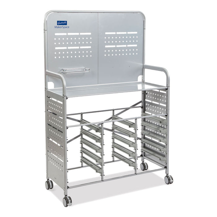 Callero MakerSpace Trolley Set 01, Metal, 1 Shelf, 12 F1 Bins, 3 F2 Bins, 42.9" x 17.3" x 61.8", Silver/Royal Blue