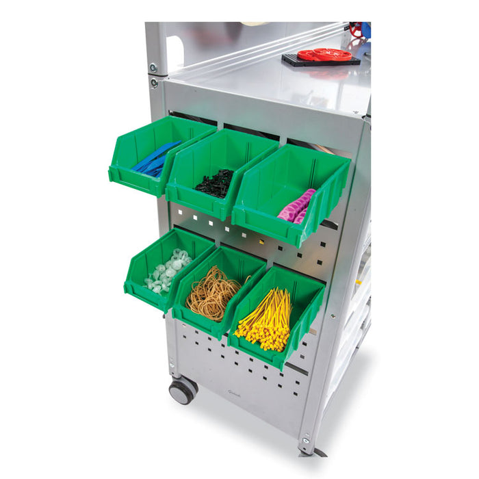 Callero MakerSpace Trolley Set 01, Metal, 1 Shelf, 12 F1 Bins, 3 F2 Bins, 42.9" x 17.3" x 61.8", Silver/Grass Green