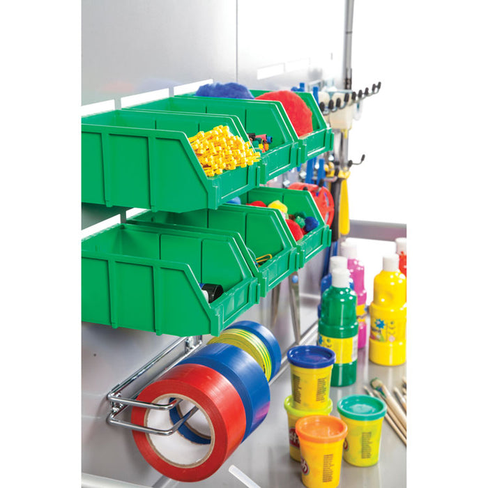 Callero MakerSpace Trolley Set 01, Metal, 1 Shelf, 12 F1 Bins, 3 F2 Bins, 42.9" x 17.3" x 61.8", Silver/Grass Green