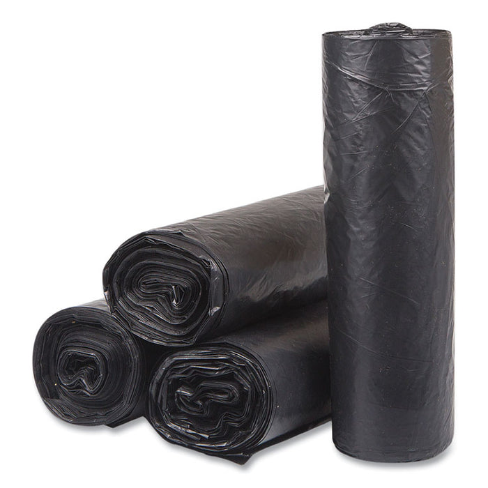 High-Density Commercial Can Liners, 33 gal, 16 mic, 33" x 40", Black, Interleaved Roll, 25 Bags/Roll, 10 Rolls/Carton