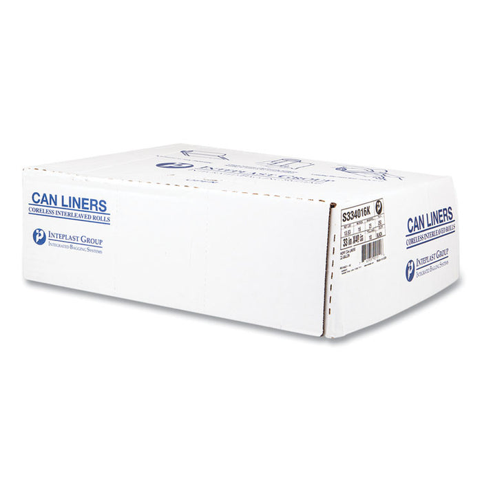 High-Density Commercial Can Liners, 33 gal, 16 mic, 33" x 40", Black, Interleaved Roll, 25 Bags/Roll, 10 Rolls/Carton