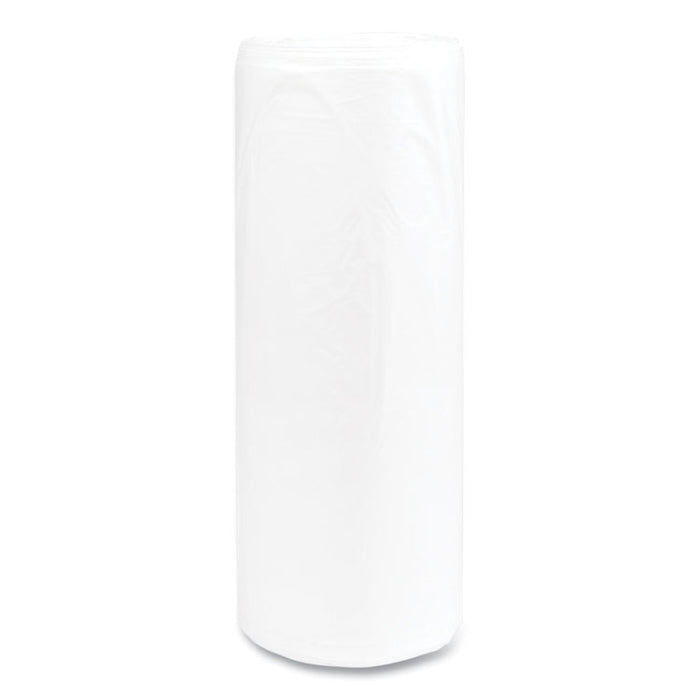 High-Density Commercial Can Liners, 55 gal, 14 mic, 36" x 60", Clear, Interleaved Roll, 25 Bags/Roll, 8 Rolls/Carton