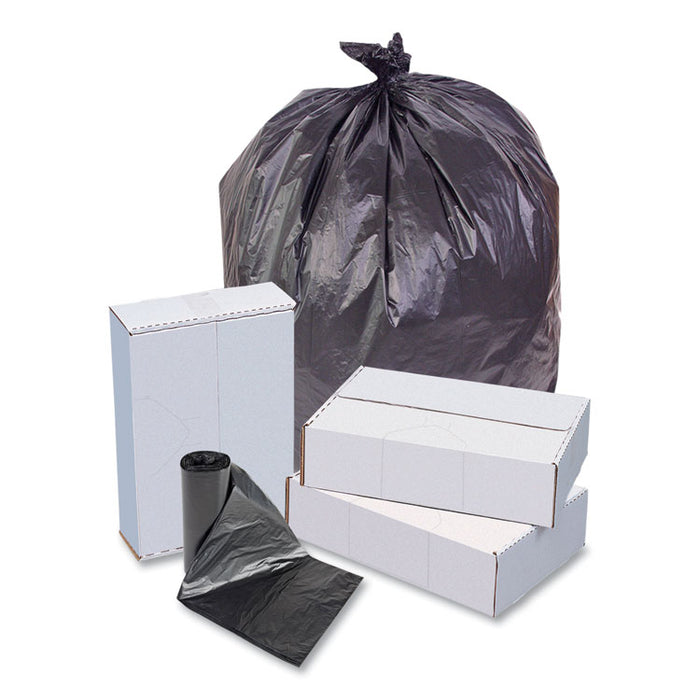 High-Density Commercial Can Liners, 60 gal, 17 mic, 38" x 60", Black, Interleaved Roll, 25 Bags/Roll, 8 Rolls/Carton