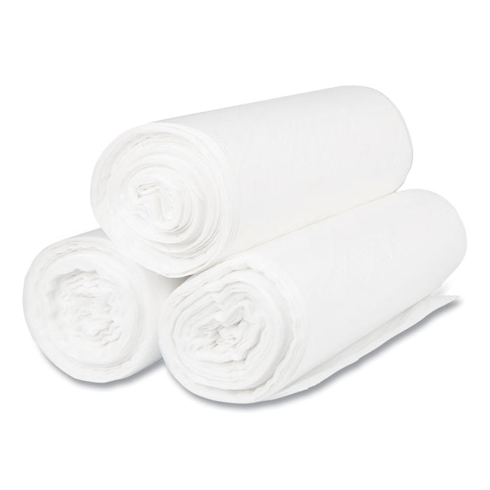 High-Density Commercial Can Liners, 60 gal, 22 mic, 38" x 60", Clear, Interleaved Roll, 25 Bags/Roll, 6 Rolls/Carton