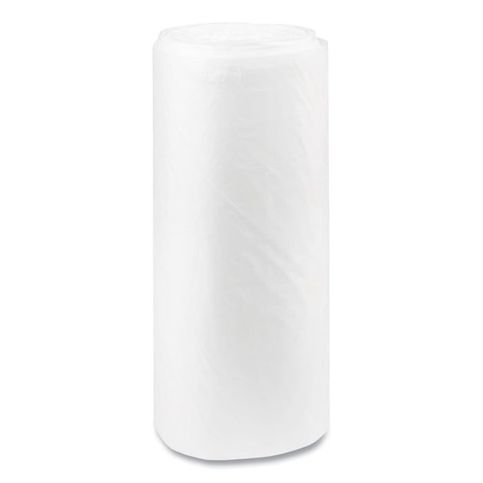 High-Density Commercial Can Liners, 60 gal, 22 mic, 38" x 60", Clear, Interleaved Roll, 25 Bags/Roll, 6 Rolls/Carton