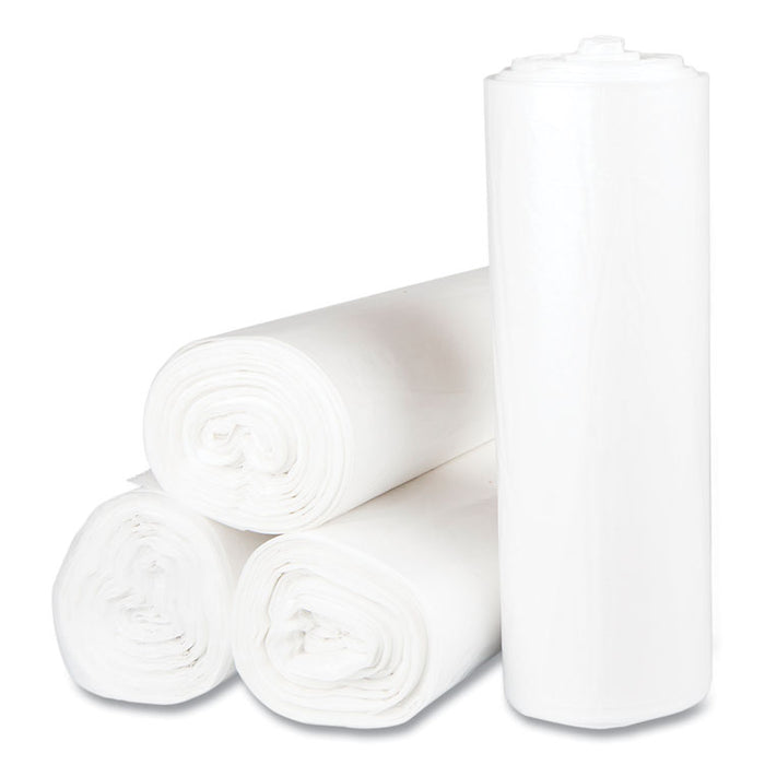 High-Density Commercial Can Liners, 45 gal, 12 mic, 40" x 48", Clear, Interleaved Roll, 25 Bags/Roll, 10 Rolls/Carton