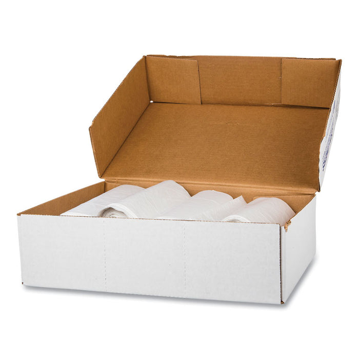 High-Density Commercial Can Liners, 10 gal, 5 mic, 24" x 24", Natural, Perforated Roll, 50 Bags/Roll, 20 Rolls/Carton