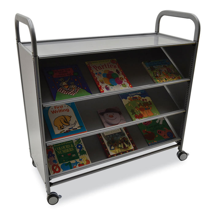 Gratnells Callero Plus Tilted Shelf Trolley, Metal, 3 Tilted Shelves, 1 Flat Shelf, 40.6" x 17.3" x 41.5", Silver