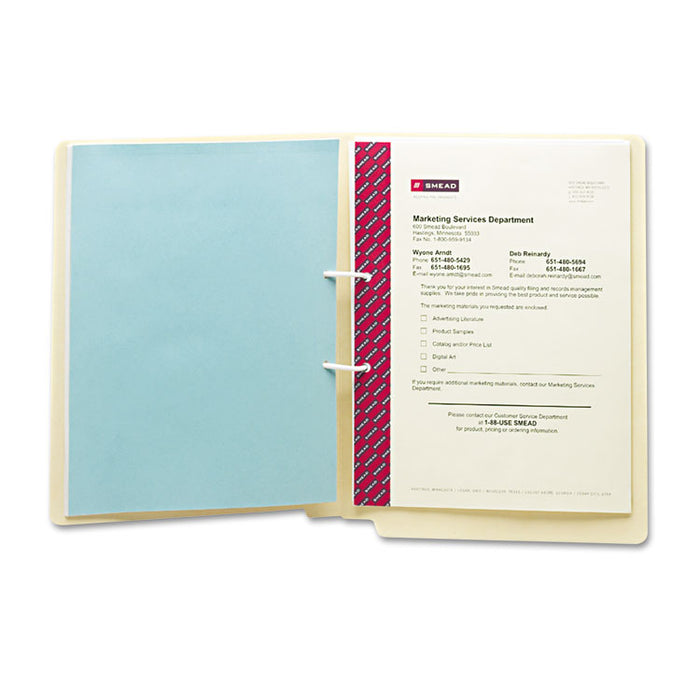 Heavyweight Reinforced End Tab U-Clip Fastener Folders, Straight Tab, Expands 0.75", 1 Fastener, Letter Size, Manila, 50/Box