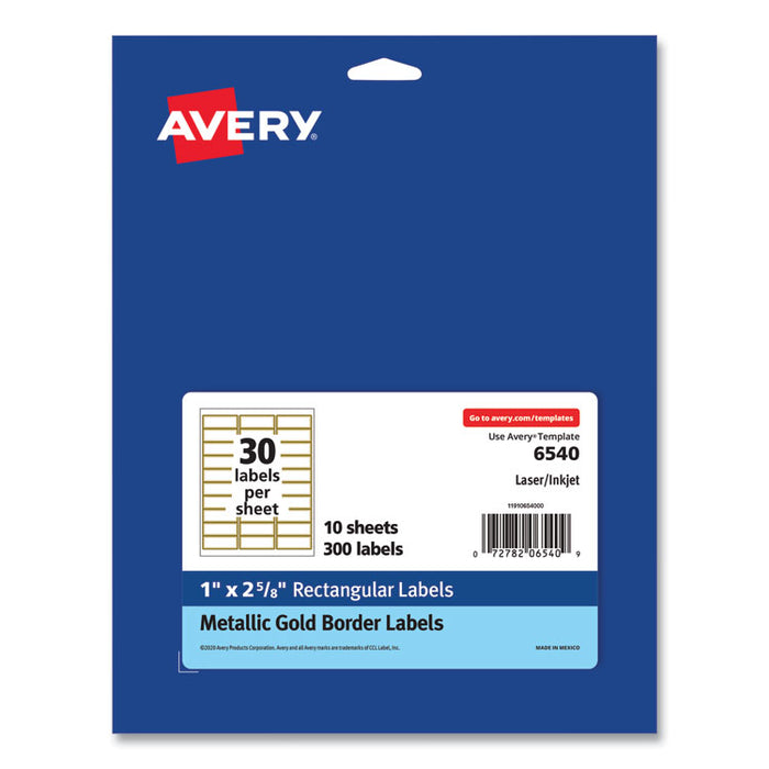 White Easy Peel Mailing Labels with Metallic Border, Inkjet/Laser Printers, 1 x 2.63, White, 30/Sheet, 10 Sheets/Pack