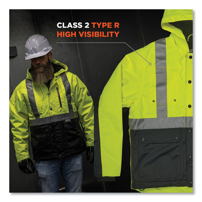GloWear 8275 Class 2 Heavy-Duty Hi-Vis Workwear Sherpa Lined Jacket, Large, Lime