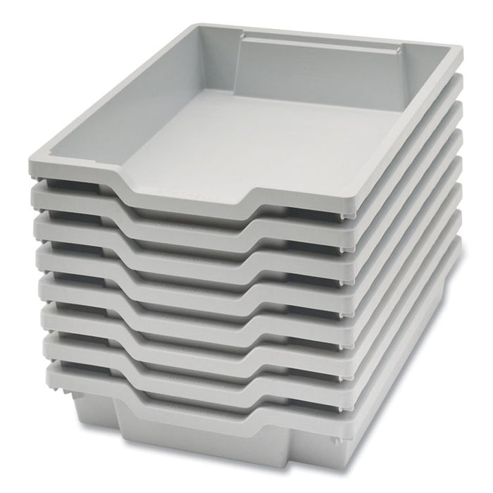 F1 Shallow Trays for Gratnells Storage Frames and Trolleys, 1.85 gal Capacity, 12.28" x 16.81" x 3.25", Light Gray, 8/Pack
