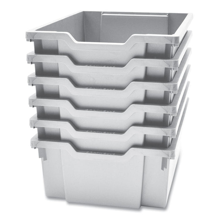 F2 Deep Trays for Gratnells Storage Frames and Trolleys, 3.57 gal Capacity, 12.28" x 16.81" x 6.25", Light Gray, 6/Pack