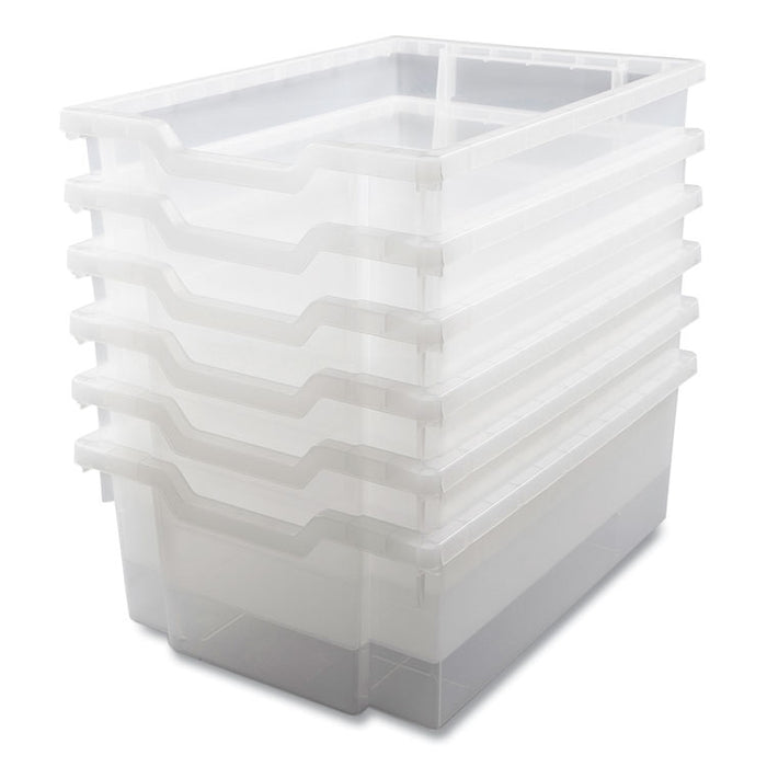 F2 Deep Trays for Gratnells Storage Frames and Trolleys, 3.57 gal Capacity, 12.28" x 16.81" x 6.25", Trans Frost, 6/Pack
