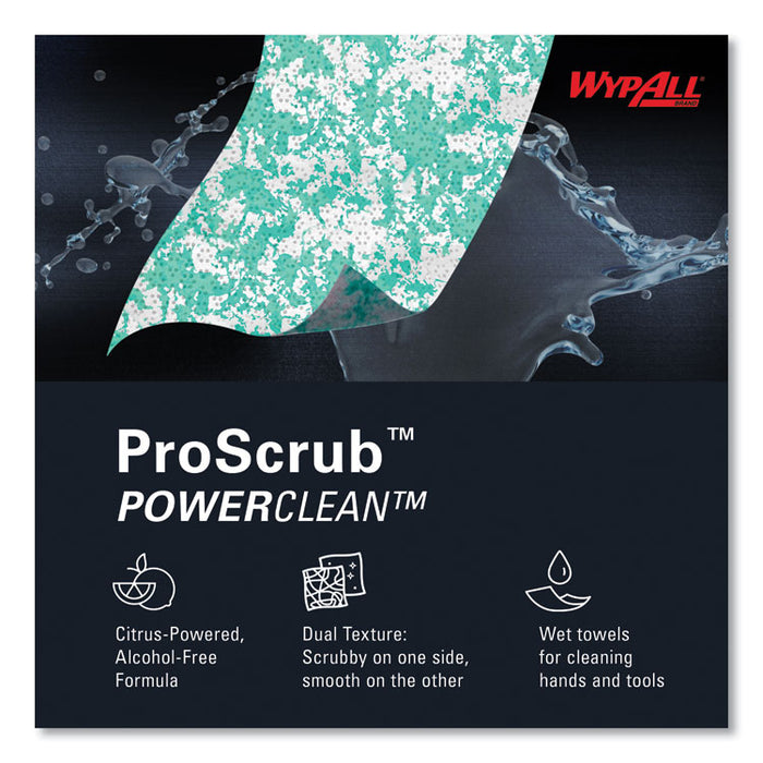 Power Clean ProScrub Pre-Saturated Wipes, 12 x 9.5, Citrus Scent, Green/White, 50/Canister, 8 Canisters/Carton