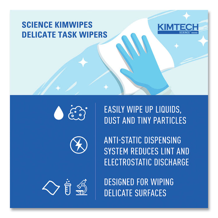 Kimwipes Delicate Task Wipers, 1-Ply, 11.8 x 11.8, Unscented, White, 198/Box, 15 Boxes/Carton