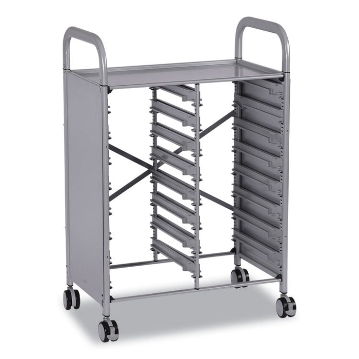 Callero Plus Double Column Trolley Set 13, Metal, 1 Shelf, 8 F2 Deep Bins, 27.4" x 17.3" x 41.5", Silver/Light Gray