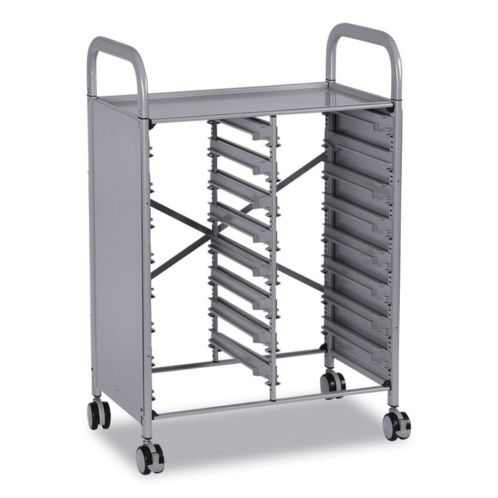 Callero Plus Double Column Trolley Set 13, Metal, 1 Shelf, 8 F2 Deep Bins, 27.4" x 17.3" x 41.5", Silver/Flame Red
