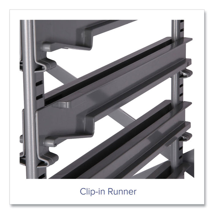 Callero Plus Treble Column Trolley Set 03, Metal, 1 Shelf, 24 F1 Shallow Bins, 40.6" x 17.3" x 41.5", Silver/Light Gray