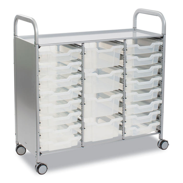 Callero Plus Treble Column Trolley Set 17, Metal, 1 Shelf, 16 F1 Bins, 4 F2 Bins, 40.6" x 17.3" x 41.5", Silver/Trans Frost