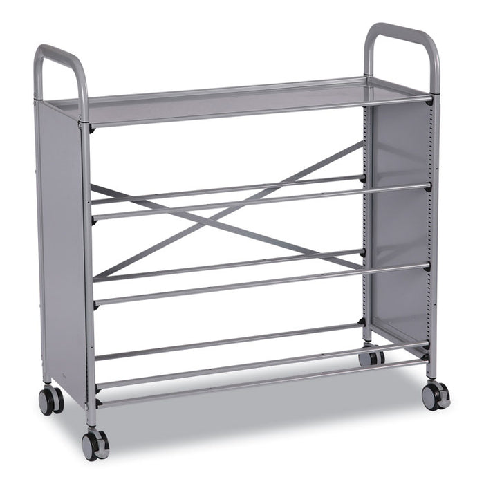 Callero Plus Treble Column Trolley Set 16, Metal, 1 Shelf, 6 F2 Deep Bins, 40.6" x 17.3" x 41.5", Silver/Light Gray