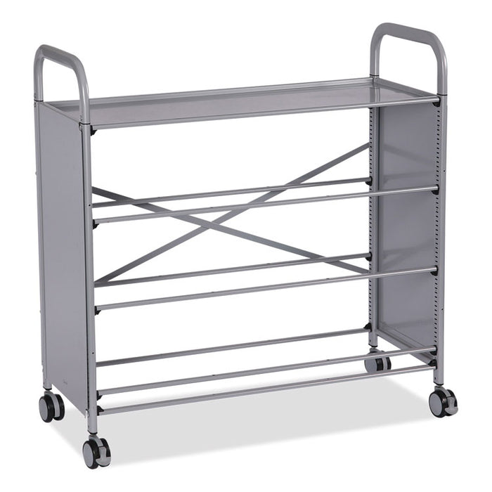 Callero Plus Treble Column Trolley Set 16, Metal, 1 Shelf, 6 F2 Deep Bins, 40.6" x 17.3" x 41.5", Silver/Flame Red