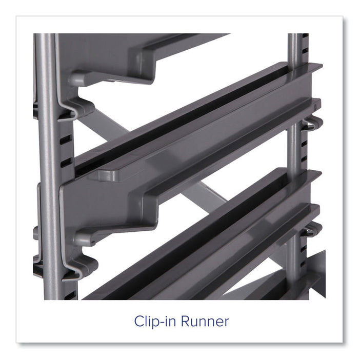 Callero Plus Treble Column Trolley Set 03, Metal, 1 Shelf, 24 F1 Shallow Bins, 40.6" x 17.3" x 41.5", Silver/Grass Green