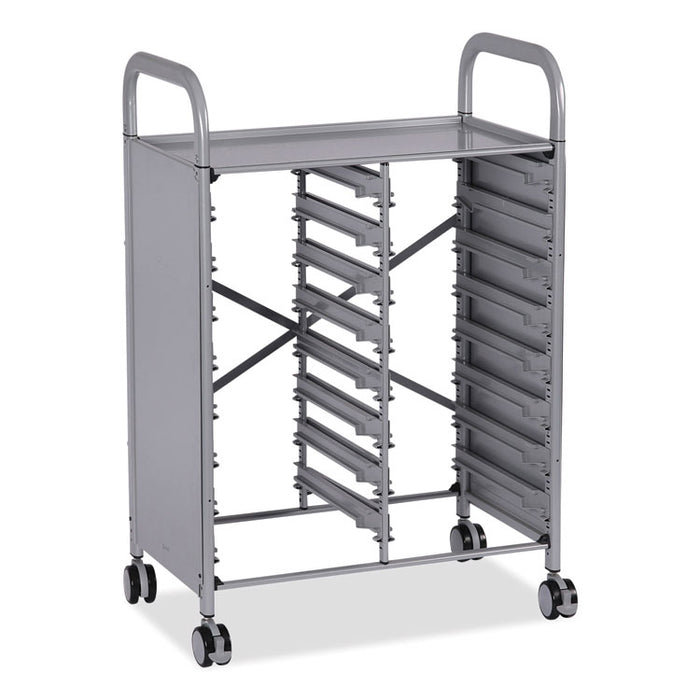 Callero Plus Double Column Trolley Set 05, Metal, 1 Shelf, 16 F1 Shallow Bins, 27.4" x 17.3" x 41.5", Silver/Flame Red