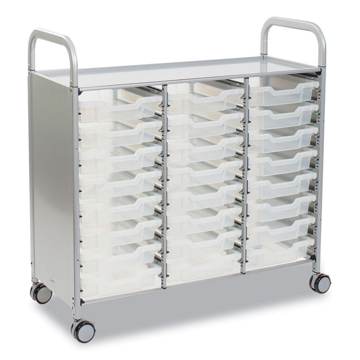 Callero Plus Treble Column Trolley Set 03, Metal, 1 Shelf, 24 F1 Shallow Bins, 40.6 x 17.3 x 41.5, Silver/Translucent Frost