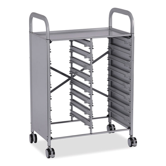 Callero Plus Double Column Trolley Set 13, Metal, 1 Shelf, 8 F2 Deep Bins, 27.4" x 17.3" x 41.5", Silver/Royal Blue