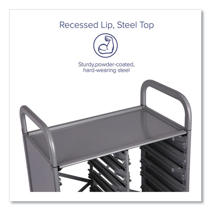 Callero Plus Treble Column Trolley Set 16, Metal, 1 Shelf, 6 F2 Deep Bins, 40.6" x 17.3" x 41.5", Silver/Flame Red